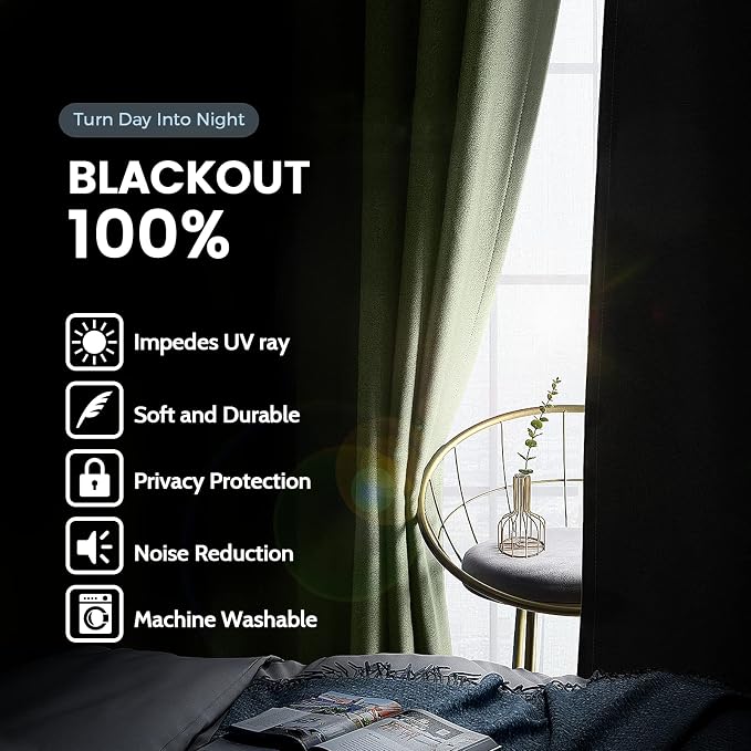 SimpleHome Sage 100% Blackout Curtains Room Darkening Living Room 63 Inch | - Image 3