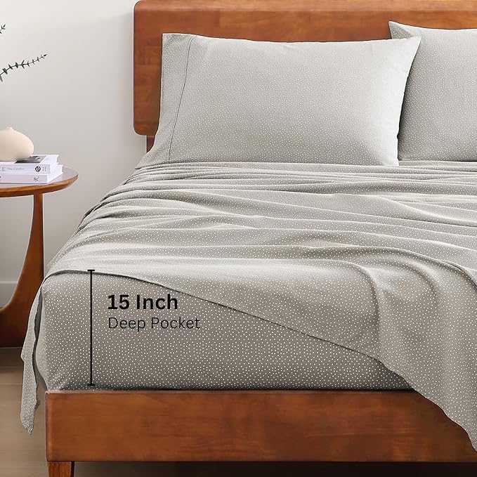 LANE LINEN 100% Organic Cotton Sheets California King Size, Low Pilling Fade Resistant Naturally Cooling Cal King Bedding Set, Soft & Comfy Sustainably Produced Printed Cotton Sheets - Snowdrop