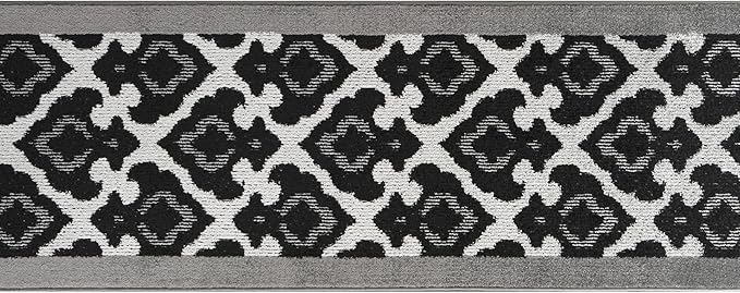 Custom Length Cut to Size Fleur de Lis Inspired Carpet Runner Rug for Hallways, Non Slip Rubber Backed, 31 inch Wide X Customized Length, Royal Grey, 31 inch X 7 feet