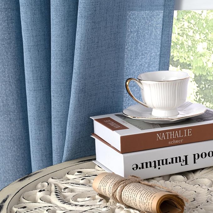 YoungsTex Light Blue Linen Curtains 84 Inch Length 2 Panels - Image 7