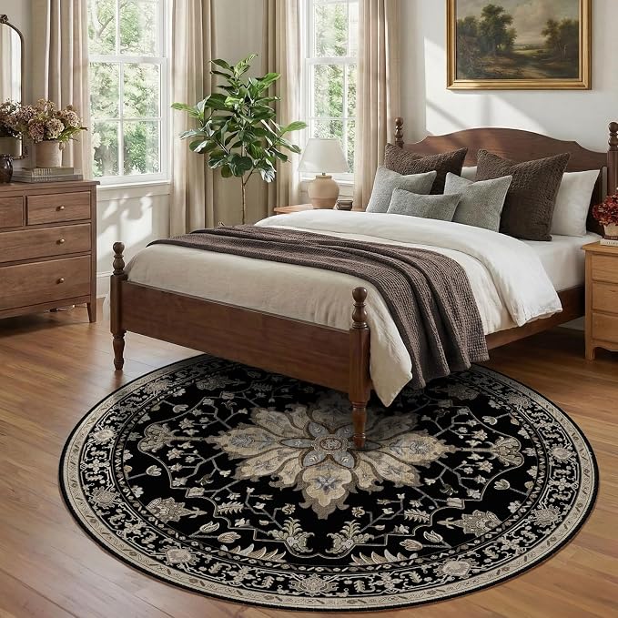 RELEANY Washable Area Rug, Round 8ft, Water Repellent, Pet Friendly, Vintage - Image 3