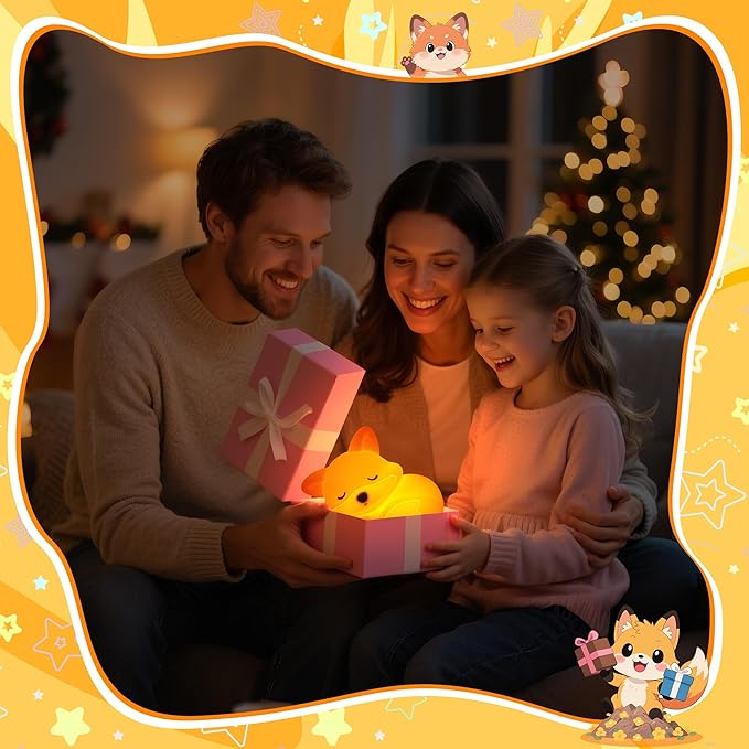Fox Night Light for Boys Girls, Dimmable Squishy Fox Silicone Animal Lamp, Cute Foxes Gifts Decor Nightlight for Birthday Xmas Gifts