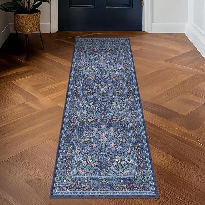 Non Slip 2x10 Dark Blue Hallway Runner - 10ft Long Runner Rugs - Image 3