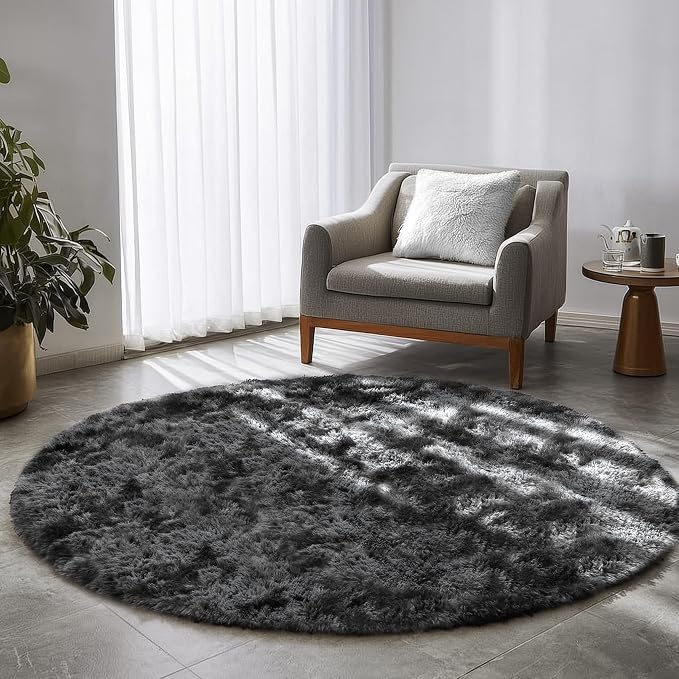 Amdrebio Tie-Dyed Dark Grey Cool Round Rug 4Ft - Image 6