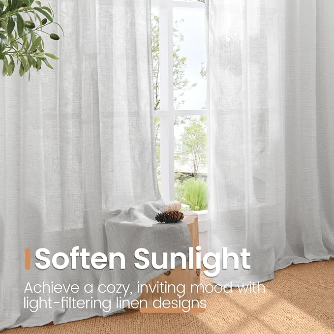 BGment Light Grey Linen Semi Sheer Curtains 63 Inches Long - Image 4