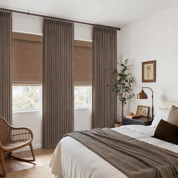 Dark Brown Pleated 90 Inch Bedroom Curtains 2 Panels Set, Memory Shape Pinch - Image 6