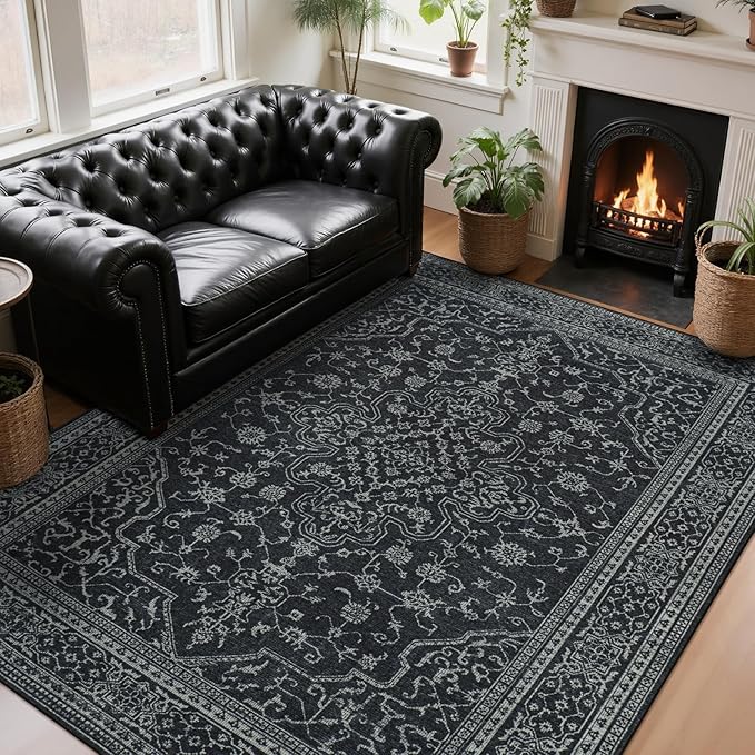 8x10 Washable Area Rugs for Living Room, Dining Room- Black White | Ultra Soft by Lbris