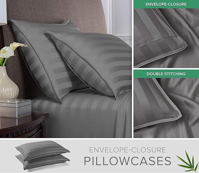 King Sheets by Pure Bamboo, Genuine 100% Organic Viscose Derived from Bamboo Bed Sheet Set, Luxuriously Soft & Cooling, Double Stitching, Lifetime Quality Promise (King, Jacquard Stone)