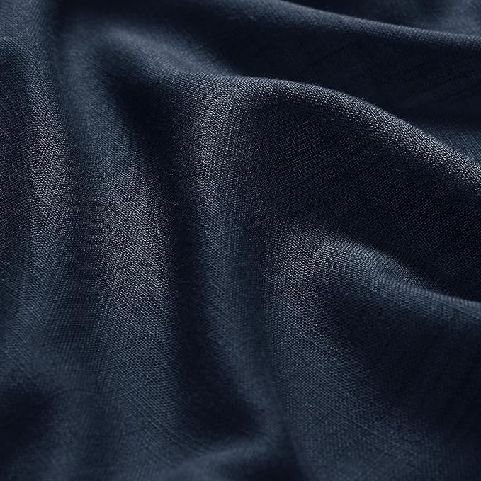 Navy Blue Linen Curtains 63 Inches Length 2 Panels Set - Image 5