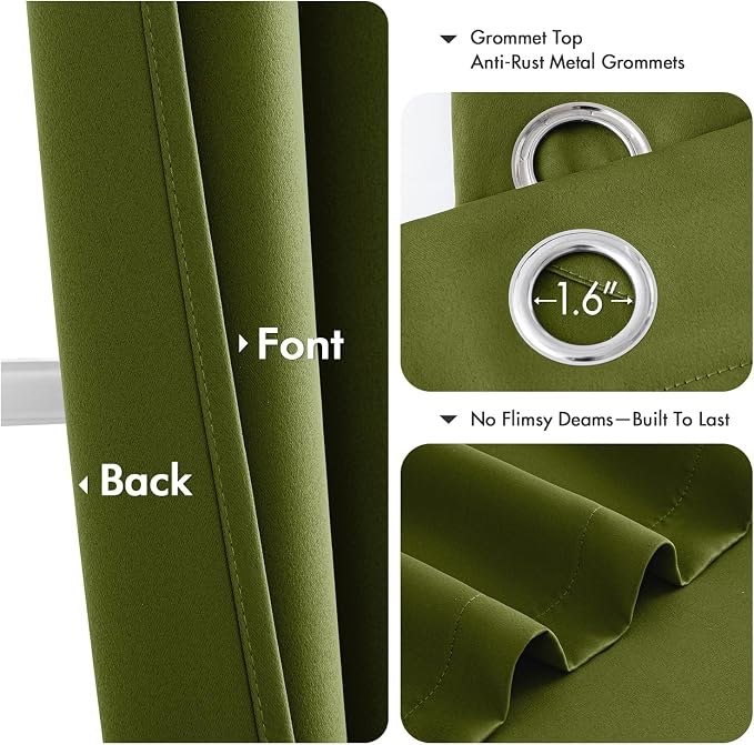 MIULEE Blackout Curtains for Bedroom 2 Panel 40"x63" Long Light Olive Green | - Image 4