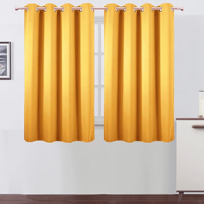 Yellow Blackout Curtains/52 x 45 Inch Length/Set of 2 Panels Grommet Bedroom by Lemomo