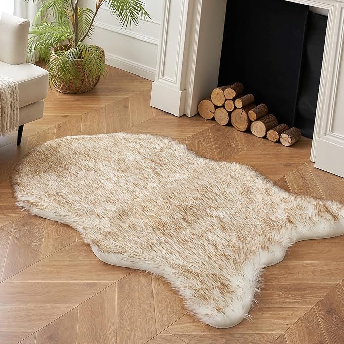 MIULEE Fluffy Area Rug 3'x5' Large Faux Fur Sheepskin Rug FrostedTips Brown | - Image 3