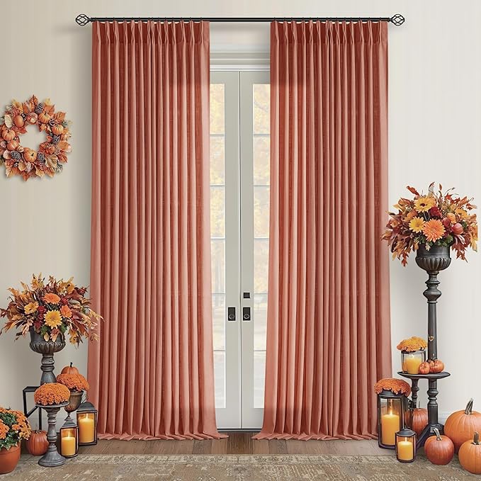 Terracotta 90 Inch Linen Curtains Pinch Pleated 2 Panels Set Firebrick | by Twodrapes