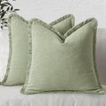 MIULEE Linen Fringe Decorative Euro Throw Pillow Covers Sage Green 26x26 | Set by MIULEE