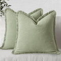 MIULEE Linen Fringe Decorative Euro Throw Pillow Covers Sage Green 22x22 | Set by MIULEE