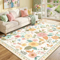RELEANY Floral Washable 6x9 Area Rugs Beige/White/Orange | Flower Carpet Print by RELEANY