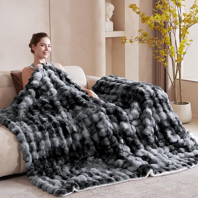 60x80 Inches Ultra-Soft Fuzzy Faux Fur Plush Twin Size Blanket - Image 2