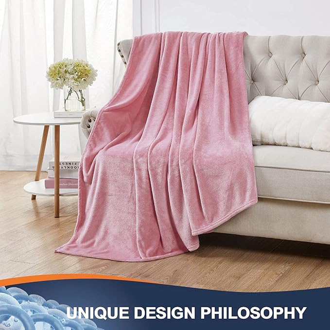 Walensee Fleece Blanket Plush Throw Fuzzy Lightweight (Queen Size 90x90 Blush) Super Soft Microfiber Flannel Blankets for Couch, Bed, Sofa Ultra Luxurious Warm and Cozy for All Seasons