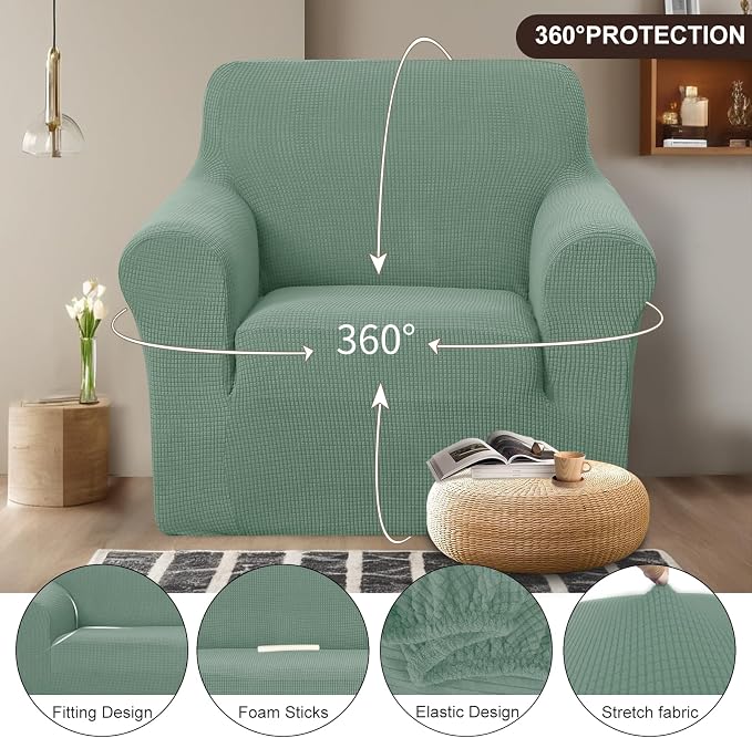 U-NICE HOME Stretch Recliner Chair Cover Armchair Slipcover, Cyan | Furniture - Image 3