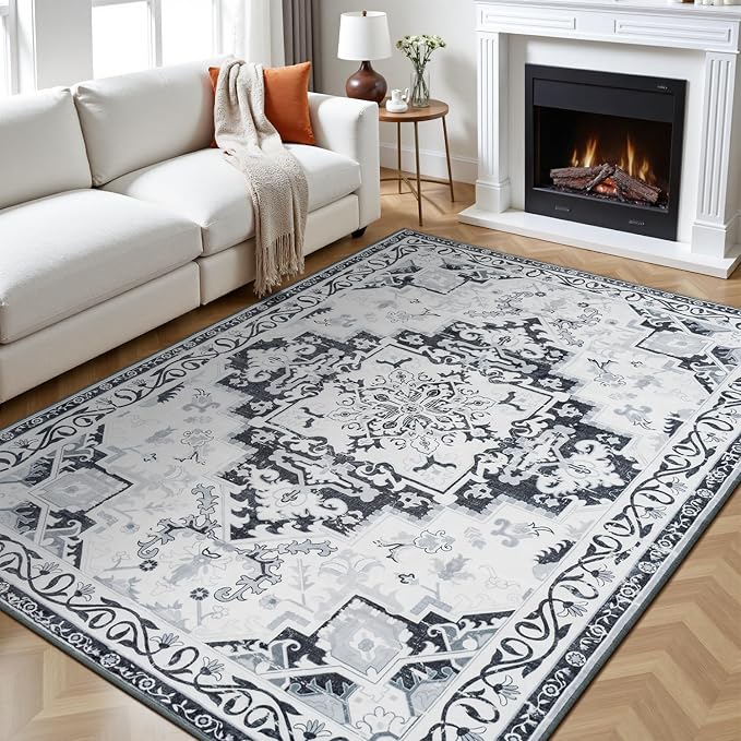 Rugflix 6x9 Area Rugs for Living Room, Washable Light Grey Large Rug | Machine by RugflixAreaRugs