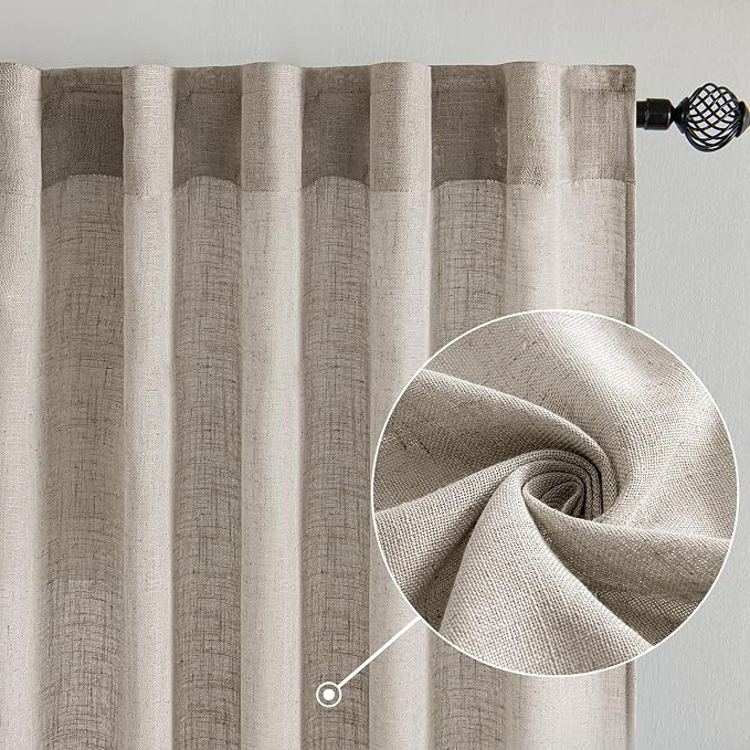 MIULEE Burlywood Birch Linen Curtains 52x72 Inch Long 2 Panels - Image 2