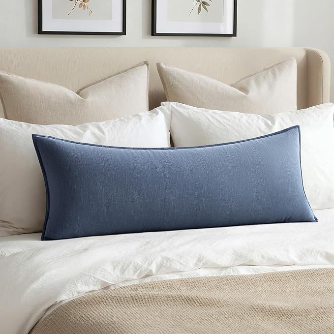 MIULEE Decorative Linen Lumbar Pillow Cover 14x36 Inch Blue Ashes | Boho by MIULEE