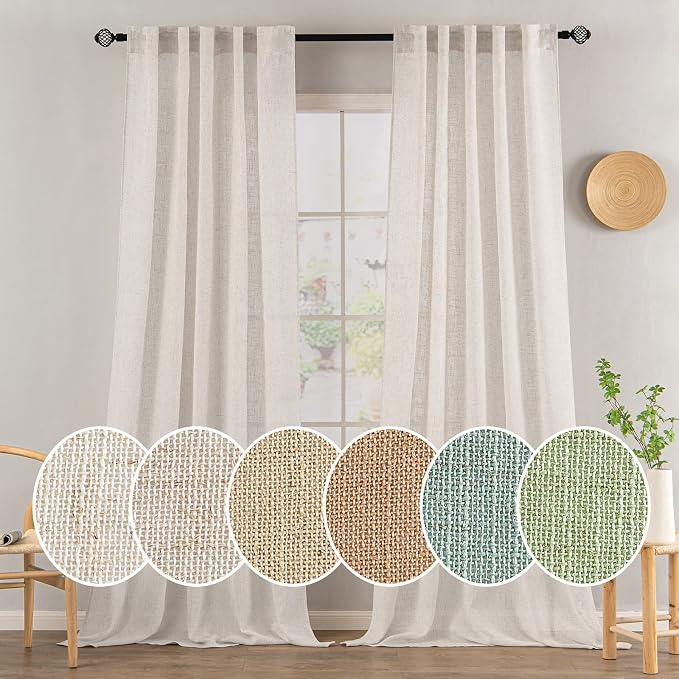 MIULEE White Linen Curtains 52x90 Inch Long 2 Panels Set Soft Thick Linen | by MIULEE