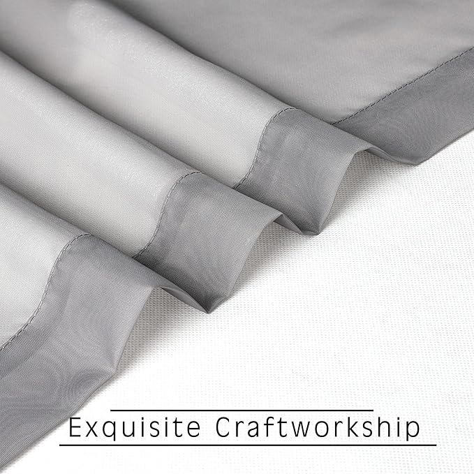 Charcoal Grey Sheer Curtains 36 inches Long, Short Kitchen Window Treatment - Image 5