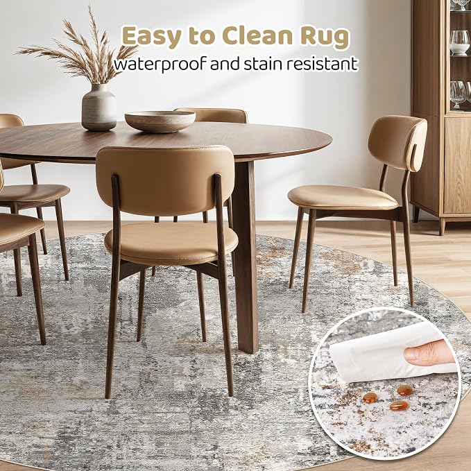 LOONGRUG Round Rug 8x8 Washable Large Neutral Modern Circle Rugs Grey Rust | - Image 5