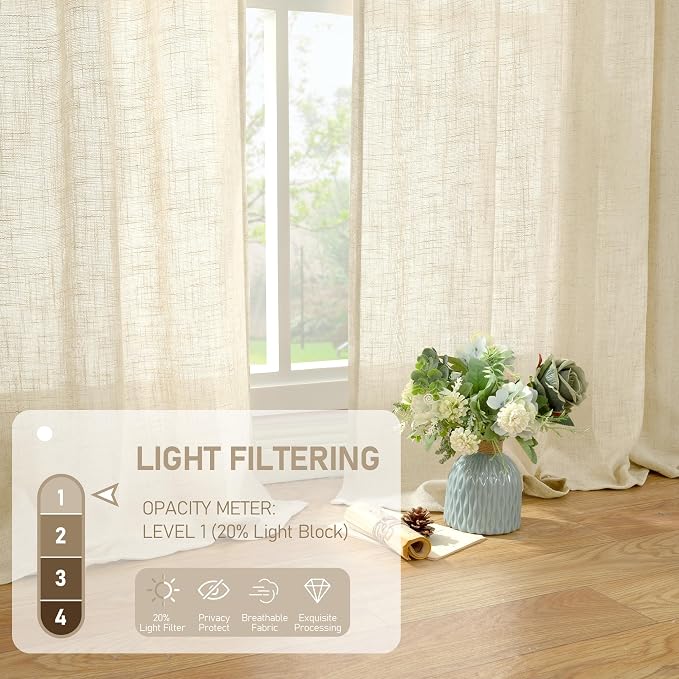 Semi Sheer Beige Linen Curtains 36 Inch Length - Image 4