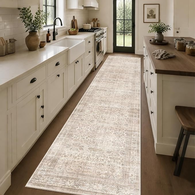 Schweek 3x12 Hallway Runner Rugs Washable Beige Kitchen Runners Non Slip | Low - Image 3
