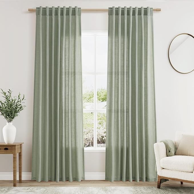 Desert Sage Linen Curtains 84 Inch Length 2 Panels Set by Nanspring
