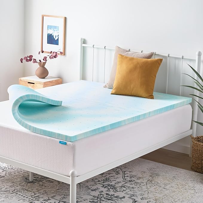 Linenspa 2 Inch Gel Swirl Memory Foam Mattress Topper – Cooling Gel Infused – Pressure Relieving Bed Topper - Mattress Pad – CertiPUR Certified - Twin XL Size