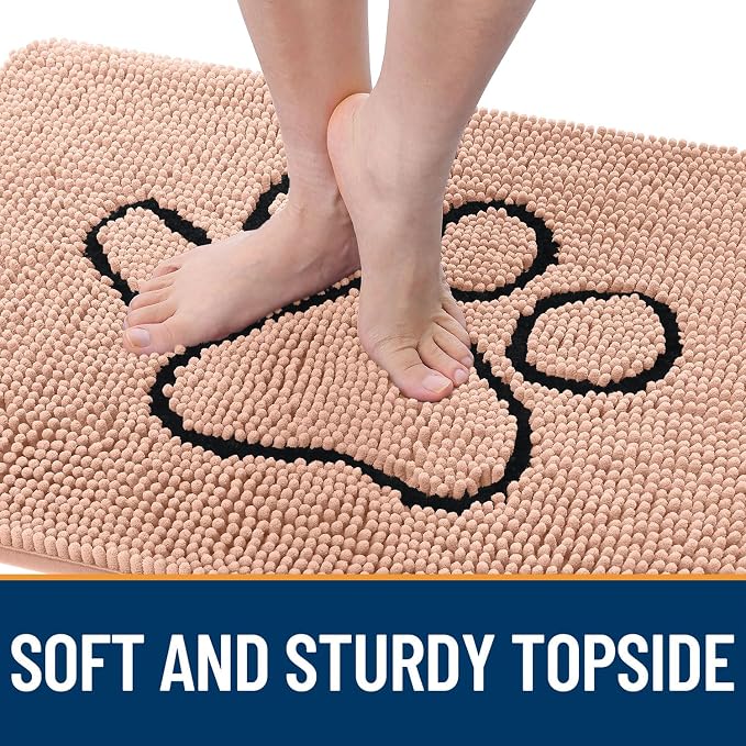 OLANLY Dog Door Mat for Muddy Paws 36x24, Paw Print Design Chenille Mud Mat | - Image 4