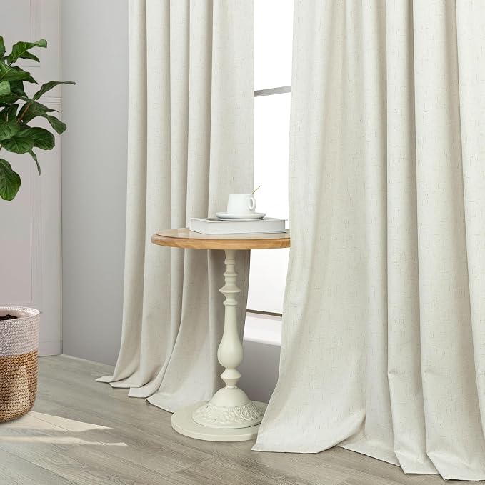 Extra Wide 60 Inch Width 100% Blackout Linen Curtains 102 Inches Long 2 Panels - Image 8