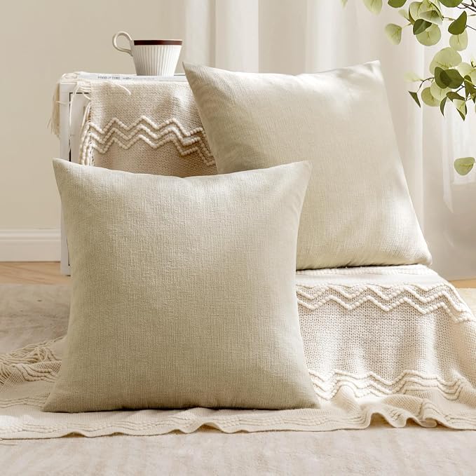 MIULEE Ivory Chenille Couch Throw Pillow Covers, 20x20 | Set of 2, Soft Neutral - Image 4