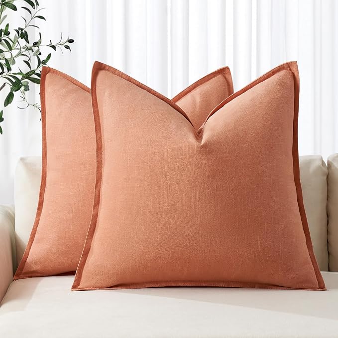 MIULEE Decorative Linen Euro Sham Pillow Covers 22x22 Inch Coral | Boho by MIULEE