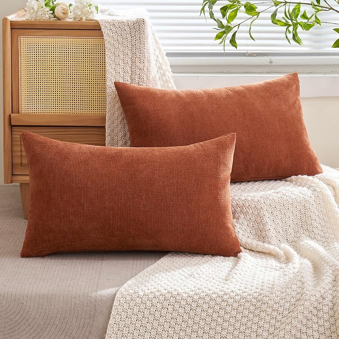 MIULEE Fall Rust Chenille Couch Lumbar Throw Pillow Covers, 12x20 | Set of 2 - Image 4
