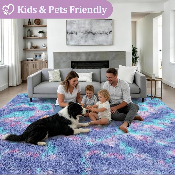 8x10 Area Rug Living Room Bedroom: Fluffy Plush Shag Carpet Rainbow - Image 4