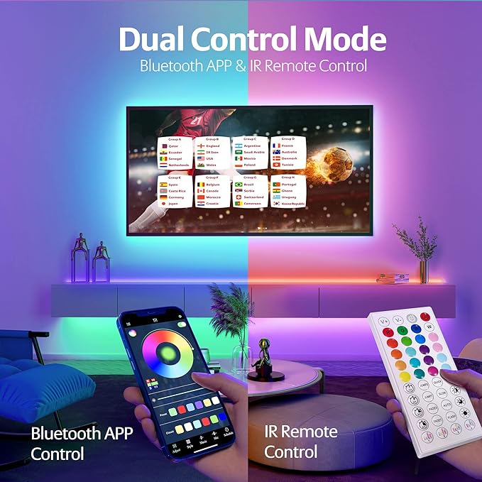 KEELIXIN LED Lights Music Sync RGB LED Strip Lights with APP & Remote Control (50ft)