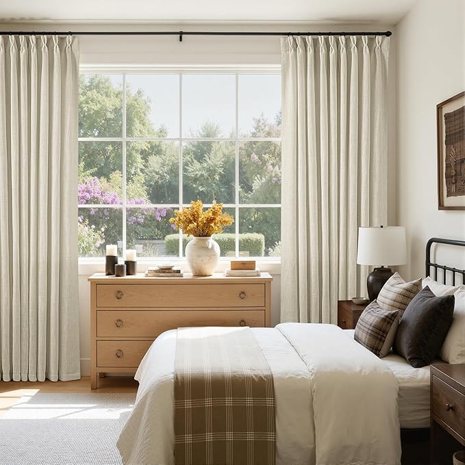 60 Inch Width 92 Inches Long Linen Pinch Pleated Curtains 1 Panel | Light - Image 6