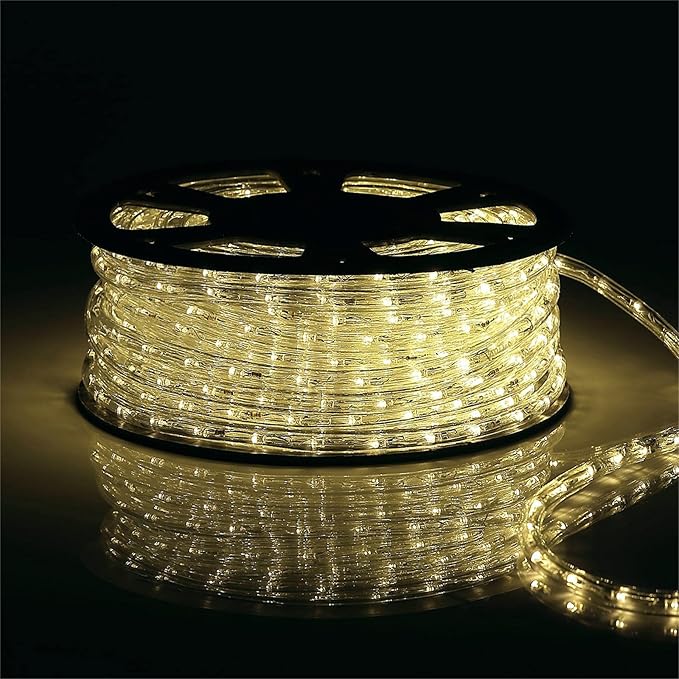 100Ft Warm White LED Rope Lights, 110v Waterproof Indoor/Outdoor String Lights, Cuttable, 1080 LEDs Rope Lights for Outside, Garden, Patio, Deck, Halloween and Christmas Decorations