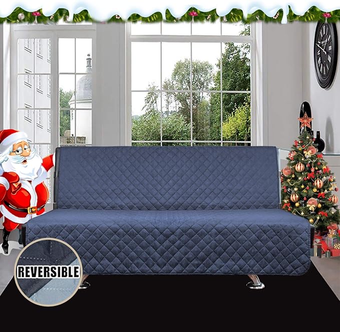 Easy-Going Reversible Couch Cover, Large Futon Sofa, Dark Blue/Light Blue | - Image 2