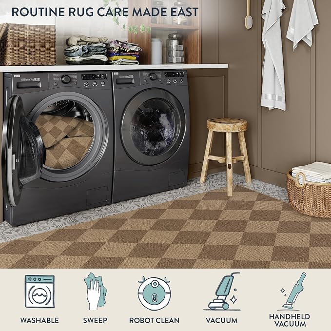 Lahome Checkered Easy Jute Outdoor Runner Rug, 2x6 Kitchen Rugs Washable | - Image 5