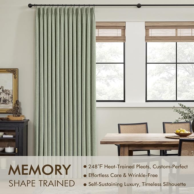 MIULEE Sage Green Pinch Pleated 100% Blackout Linen Curtains 40x108 Inches | - Image 3