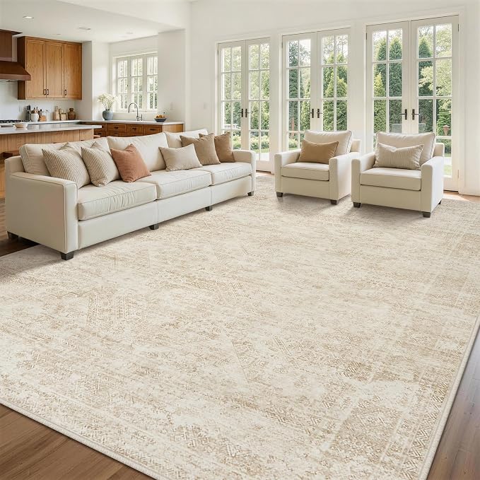 Aelenmu 9x12 Area Rugs for Living Room Washable Bedroom Dining Room Beige | - Image 9