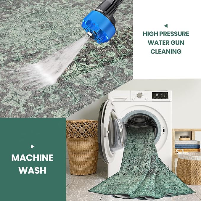 8x10 Green Washable Area Rugs for Living Room, Dining Room, Playroom | Ultra - Image 3