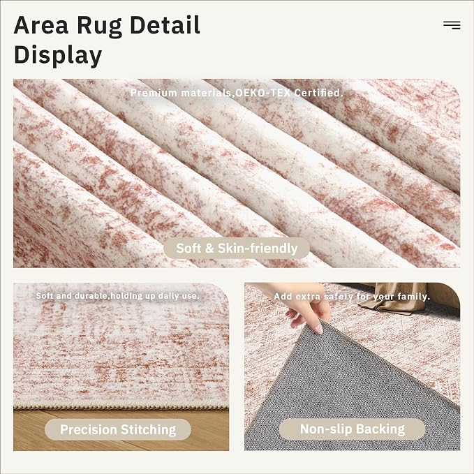 Soalmost Washable Area Rug 8x10 Large Soft Pink Rugs - Image 5
