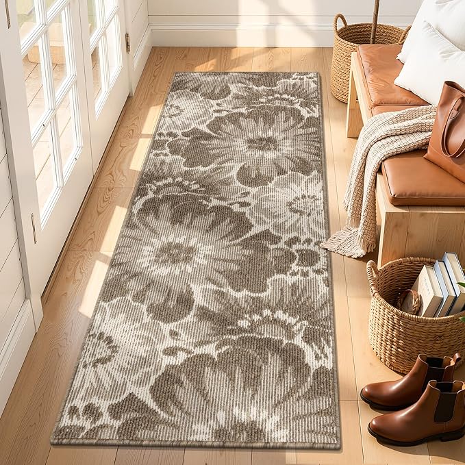 Findosom Hallway Runner Rug 2x6, Non Slip High-Low Textured Floral Washable by Findosom