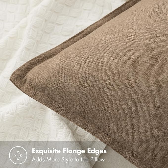 MIULEE Decorative Linen Euro Sham Pillow Covers 28x28 Inch Khaki | Boho - Image 2